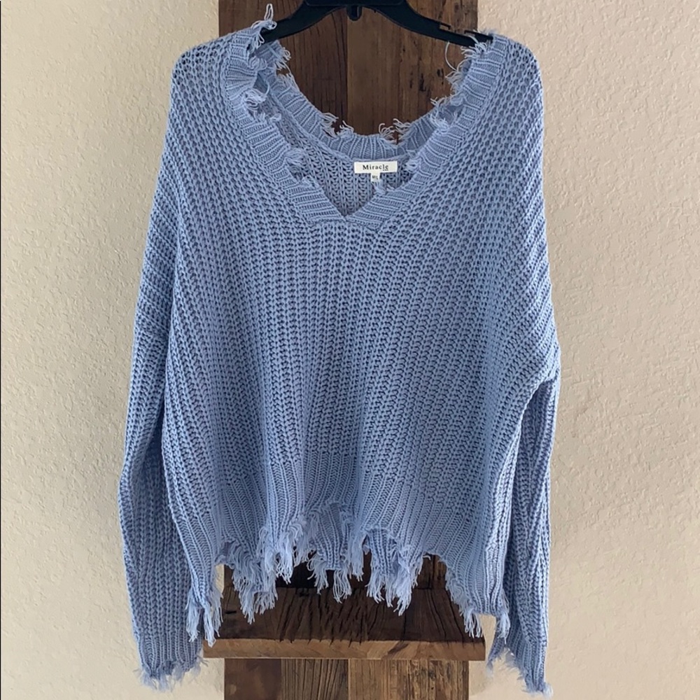 Fringed periwinkle sweater